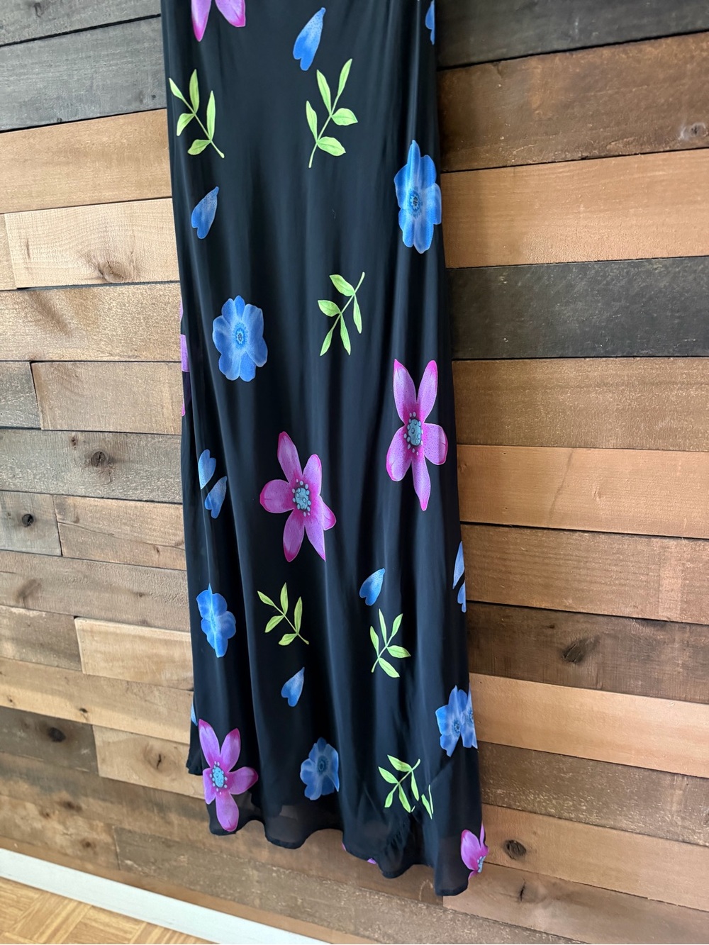 Vintage 1990s Caché Black Floral Rayon Maxi Dress Cowl Neck Sleeveless Medium - Picture 4 of 12